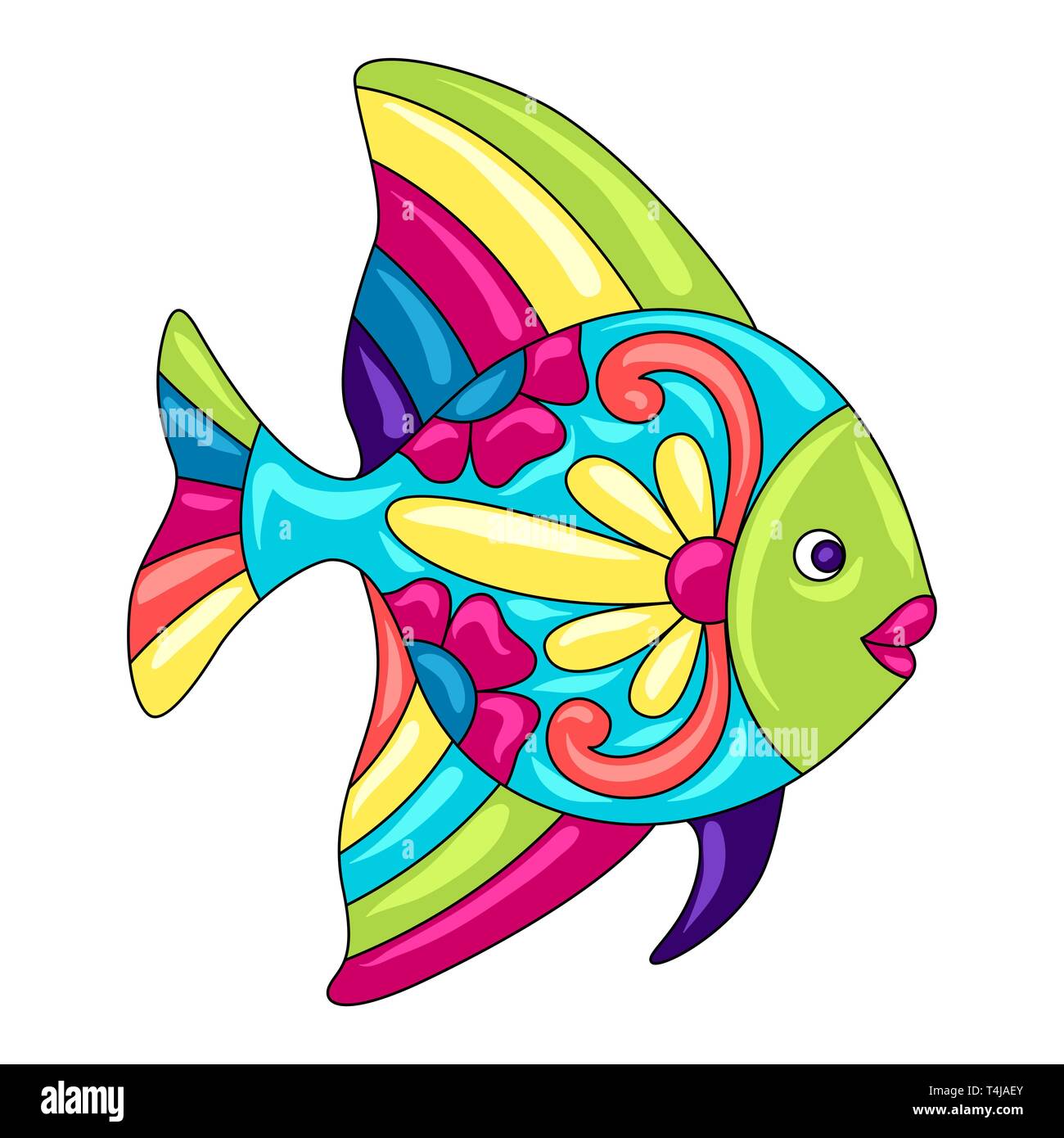 Decorative ornamental fish. Mexican ceramic cute naive art. Stock Vector