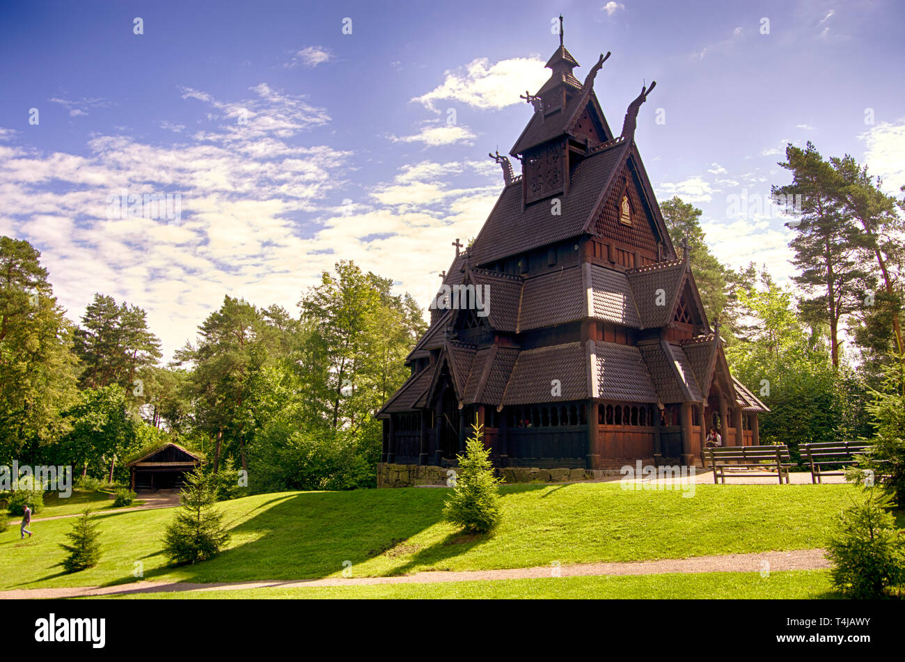 Norwegian stave church, Oslo Stock Photo