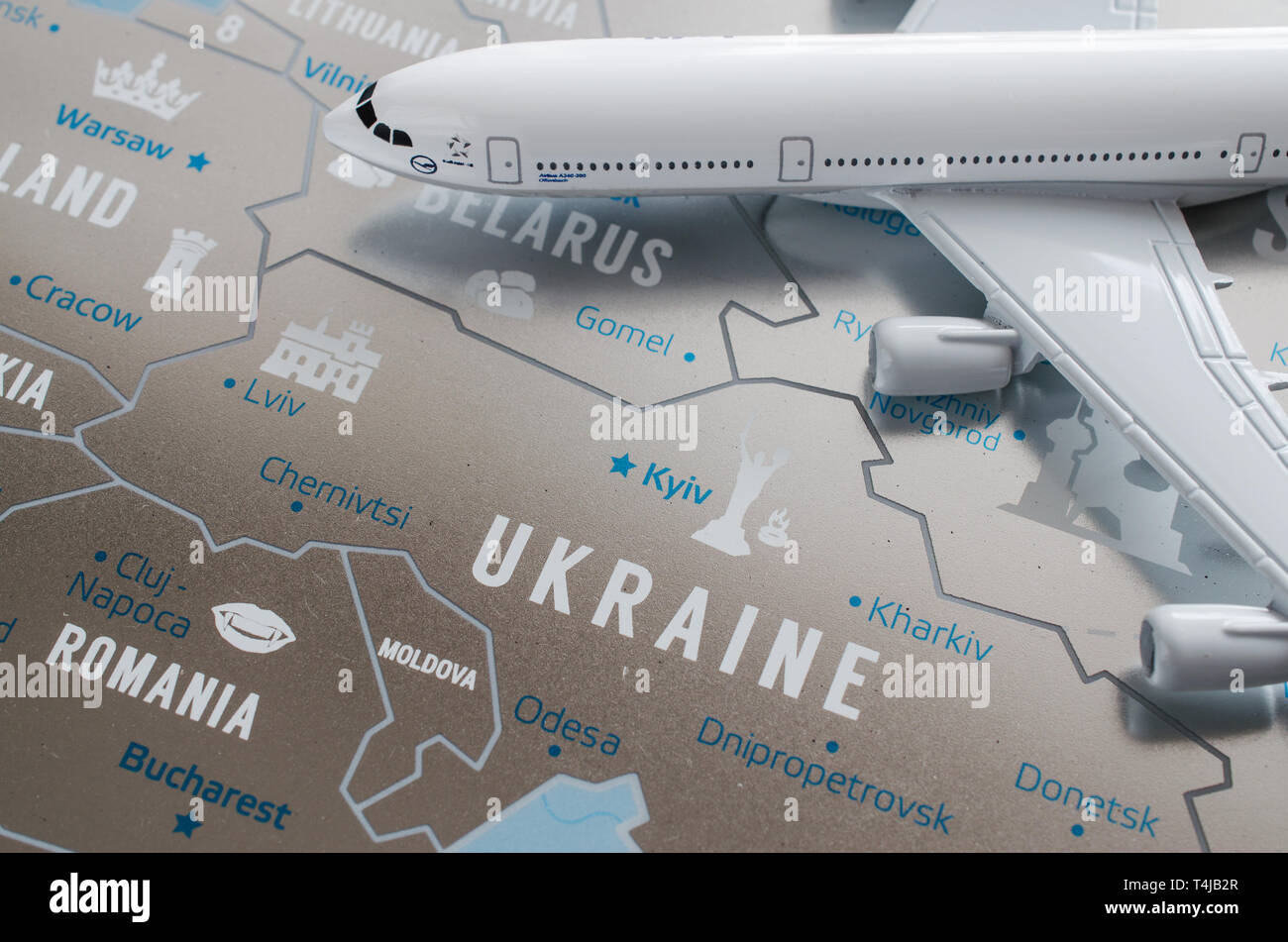 Travel concept Airplane model - Travel Concept Airplane Model On Europe Map Background Map Of Ukraine T4JB2R 