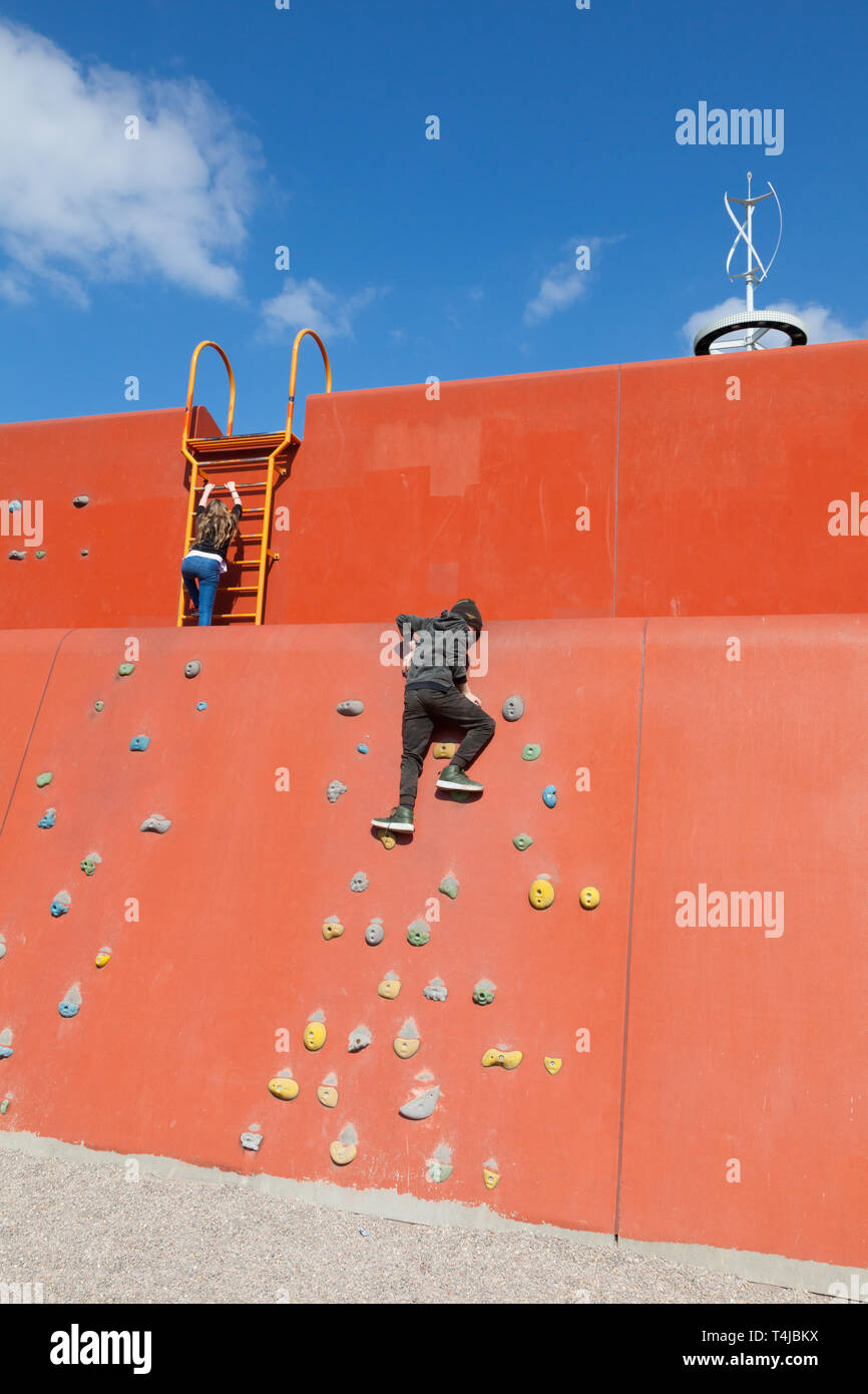 Climbing wall at the Queen Elizabeth Olympic park, Stratford, London