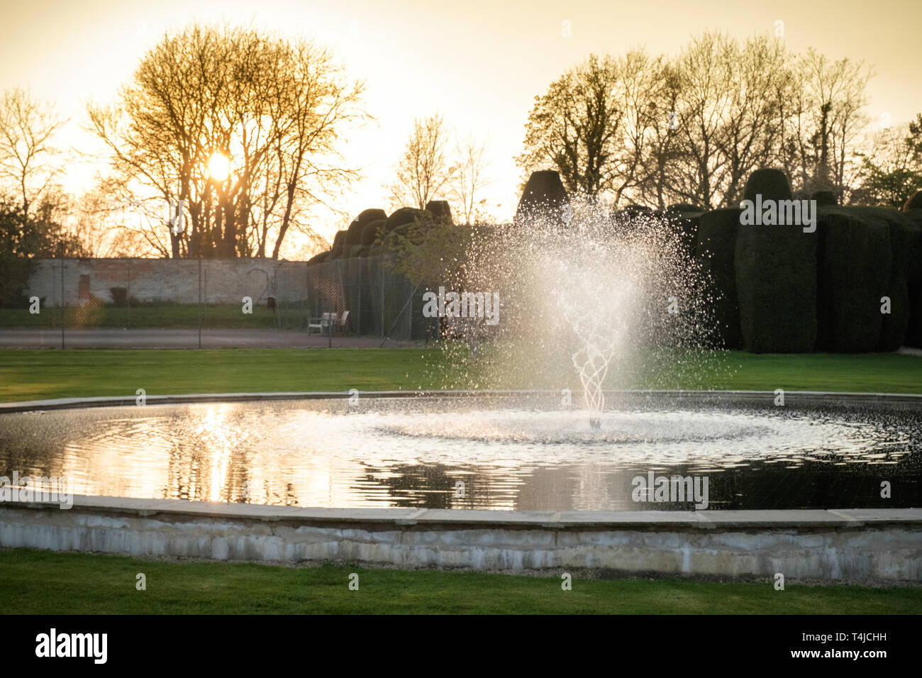 Fountain in English country hotel grounds, Billesley Manor, Warwickshire, England Stock Photo