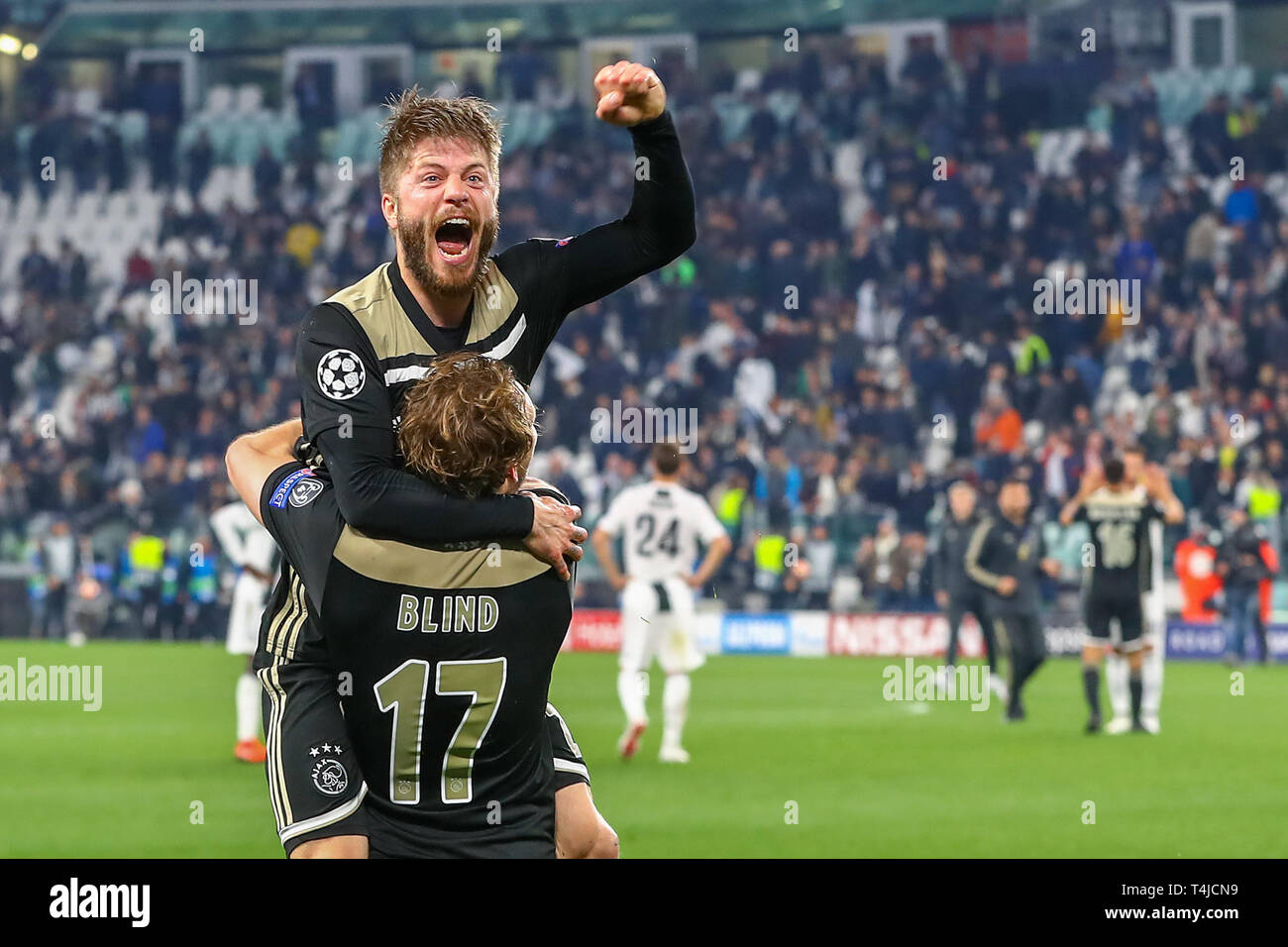 16th of april 2019 Turin, Italy Soccer Champions League 2018-2019: Juventus v Ajax    Daley Blind of Ajax, Lasse Schone of Ajax Stock Photo