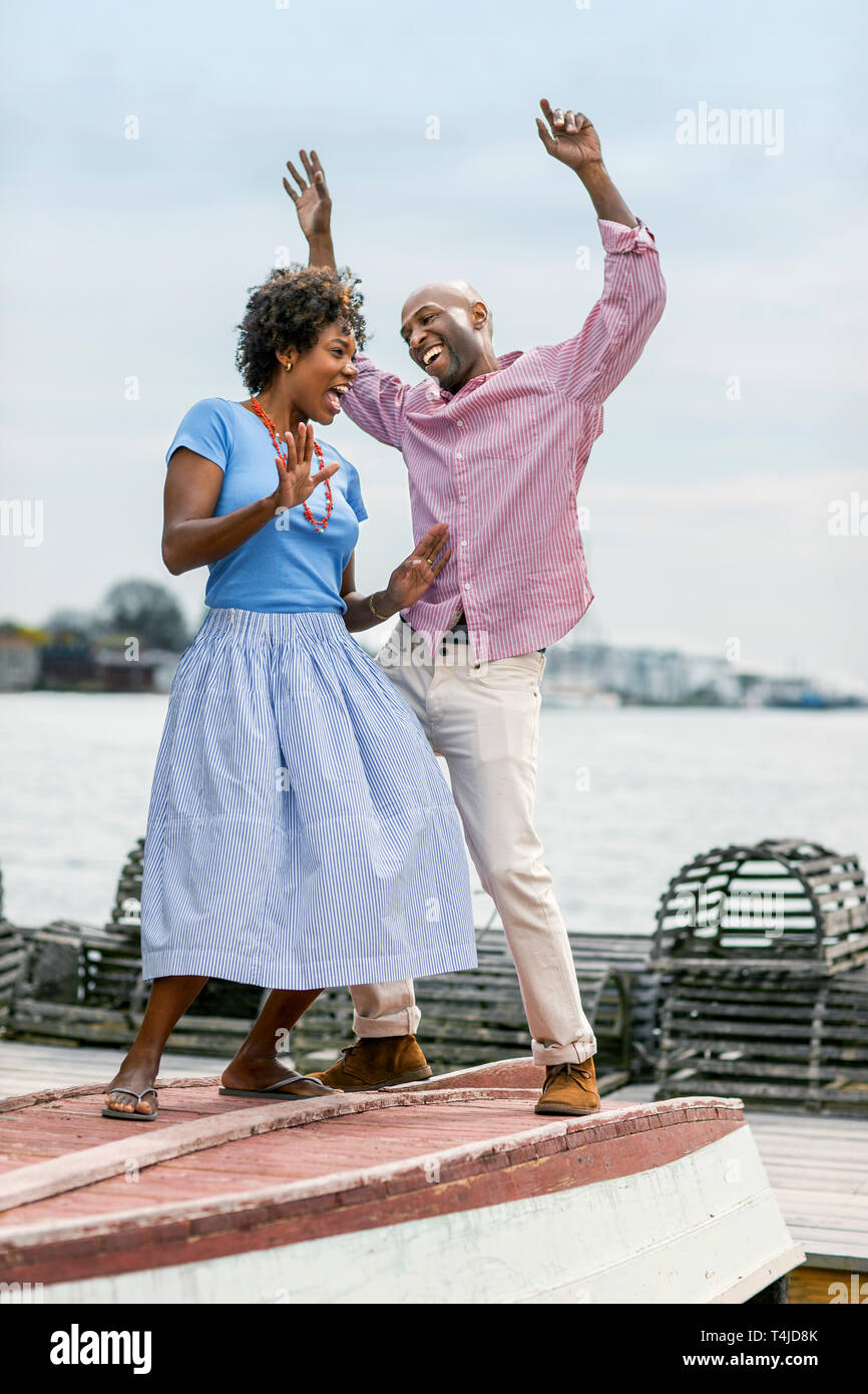 Couple enjoys romantic day at seaside. Stock Photo