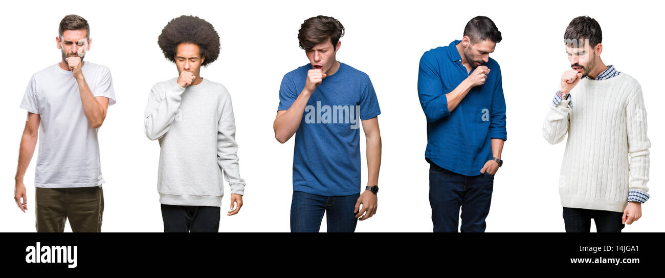 Collage of group of people over white isolated background feeling ...