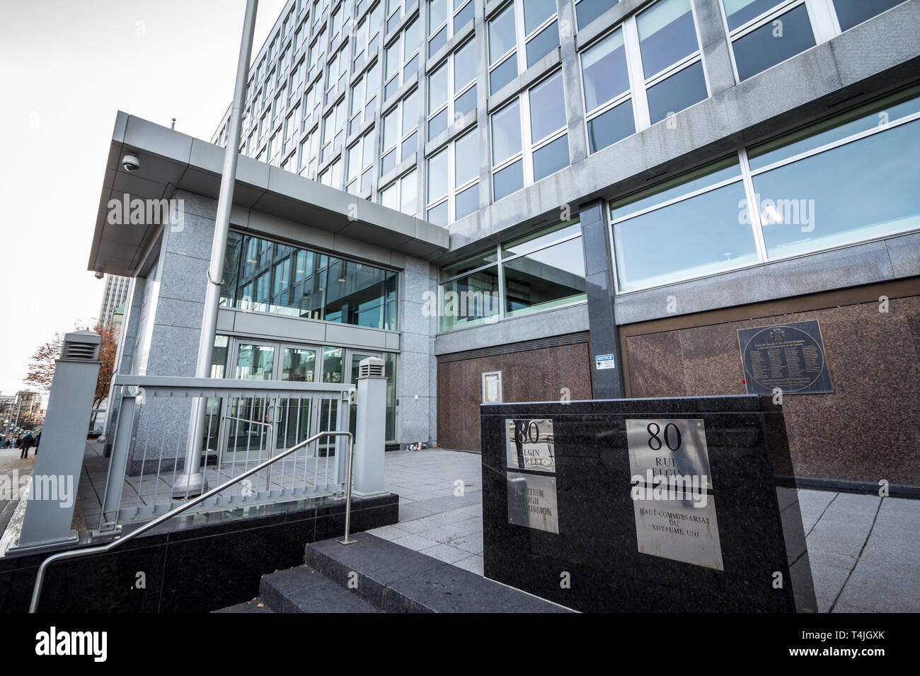 OTTAWA, CANADA - NOVEMBER 11, 2018: Entrance of the British High, an equivalent to the UK embassy in Ottawa, a symbol of the diplomatic relations betw Stock Photo