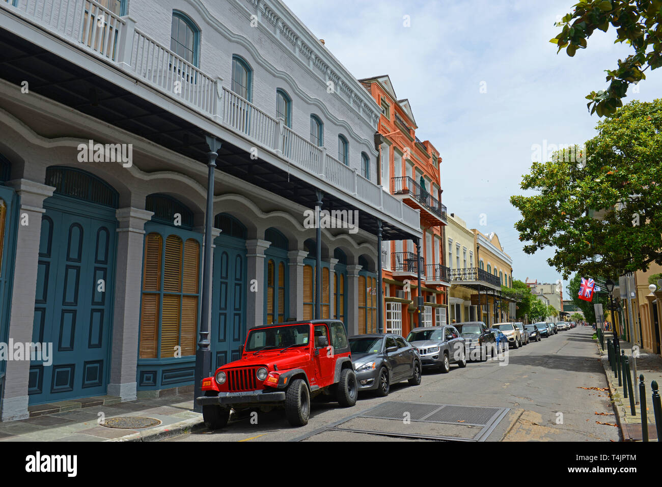 Historic Buildings on Ursulines Avenue between Chartres Street and Royal Street in French Quarter in New Orleans, Louisiana, USA. Stock Photo