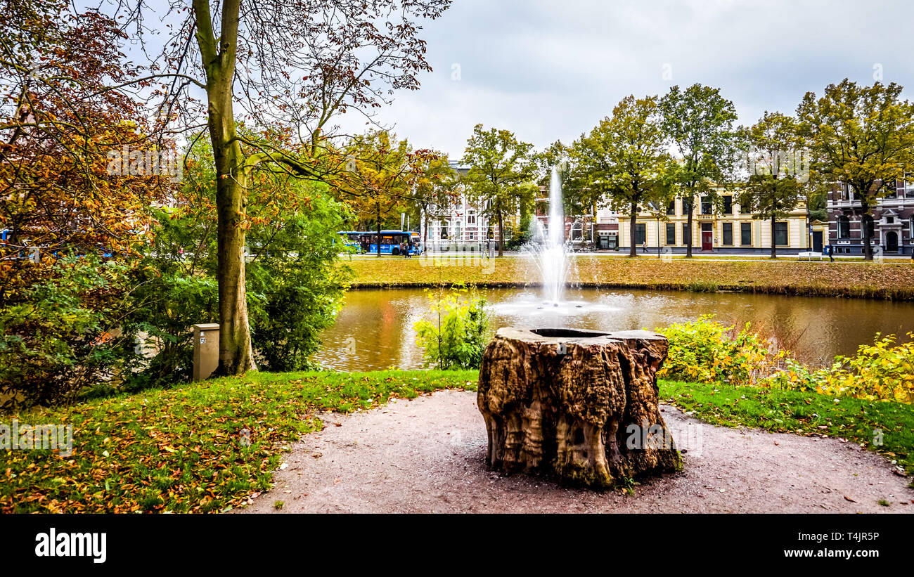 Fountain in the Stadsgracht, the canal around the historic hanseatic city of Zwolle in the Netherlands Stock Photo