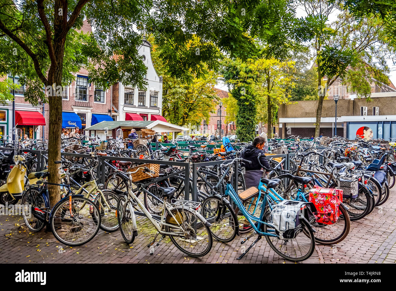 A typical bicycle parking lot, filled with hundreds of bikes, at the