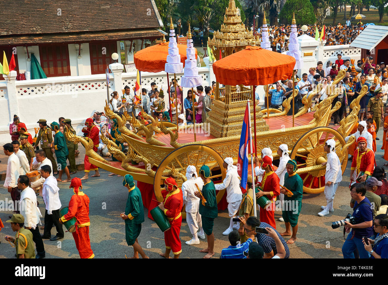 LUANG PRABANG, LAOS APRIL 17. 2019. Local Lao people celebrating Pi