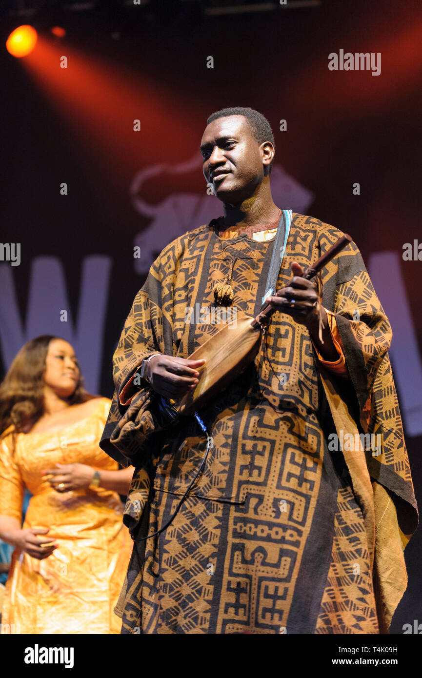 Bassekou Kouyate  and Amy Sacko performing at the Womad Festival, Charlton Park, UK, July 24, 2014. Stock Photo