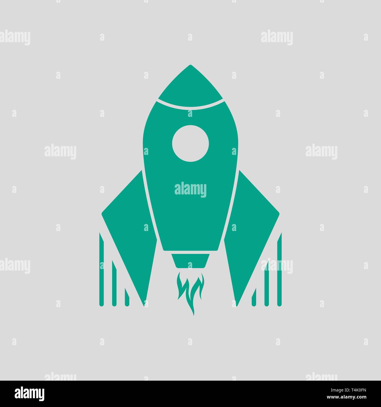 Startup Rocket Icon. Green on Gray Background. Vector Illustration. Stock Vector
