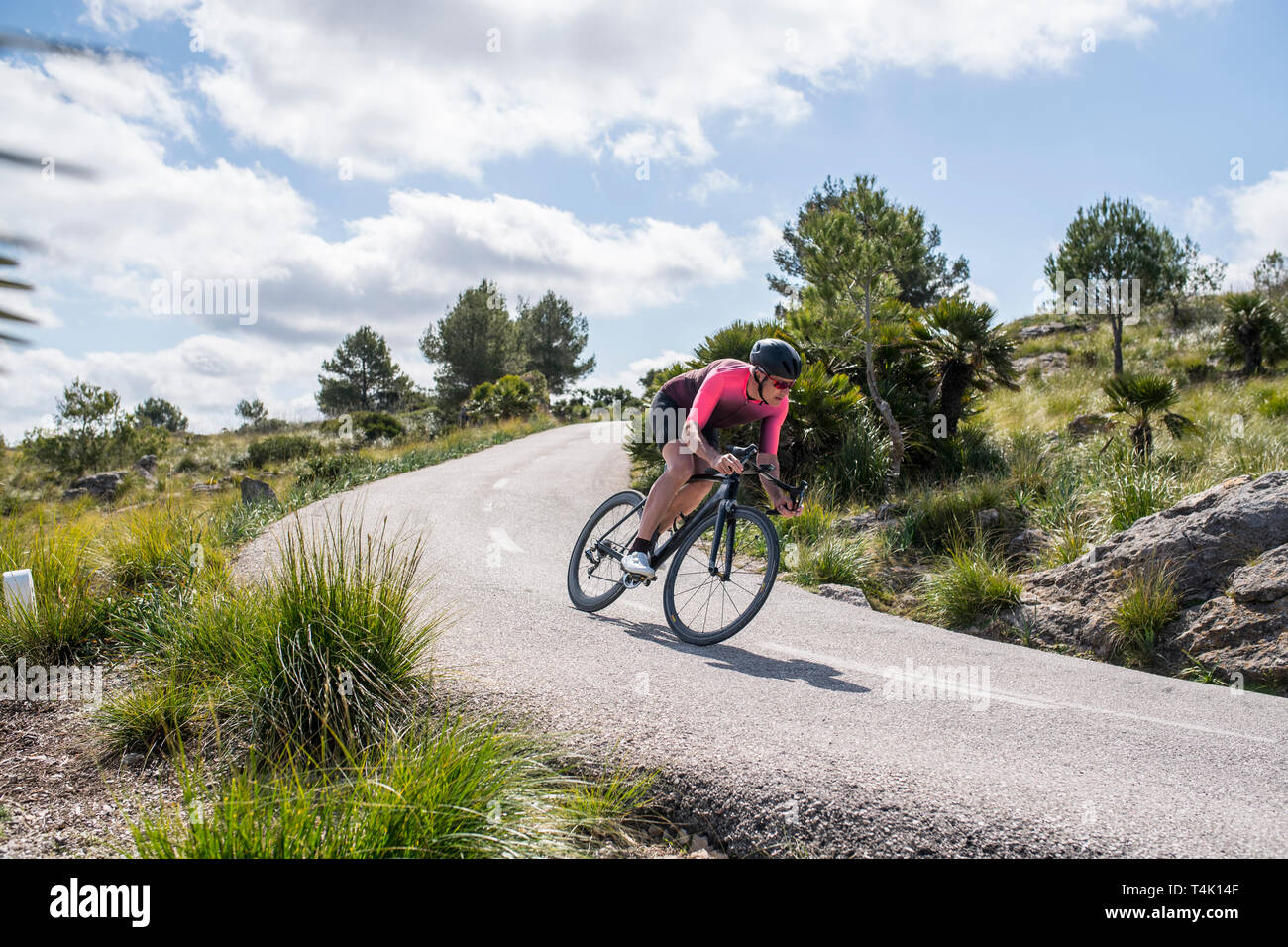 Cycling on the roads of Mallorca, Spain. Stock Photo