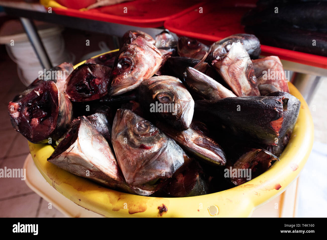 Heads of fishes in seafood market Stock Photo