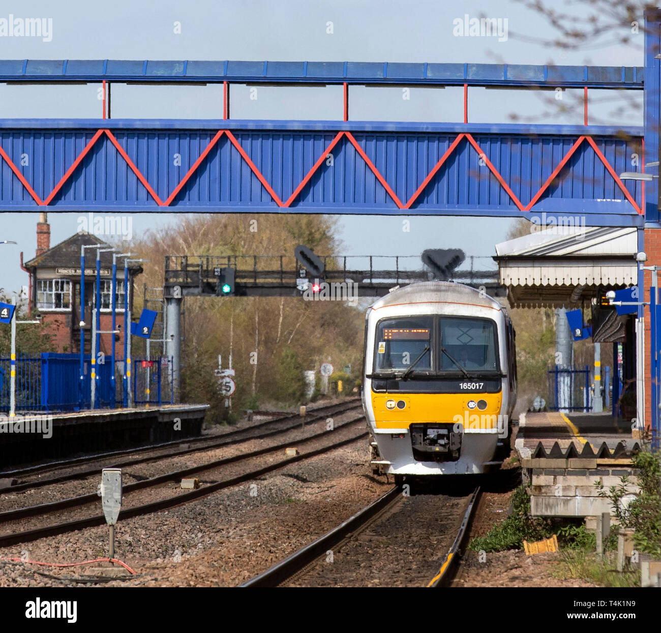 A general view of a Class 165 Chiltern Railways train passing Princes Risborough station, in Buckinghamshire. Stock Photo