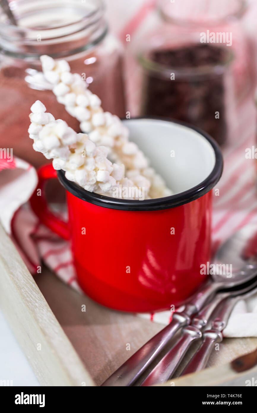 Hot Chocolate Bar With Variety Of Topping On The Tray Stock Photo