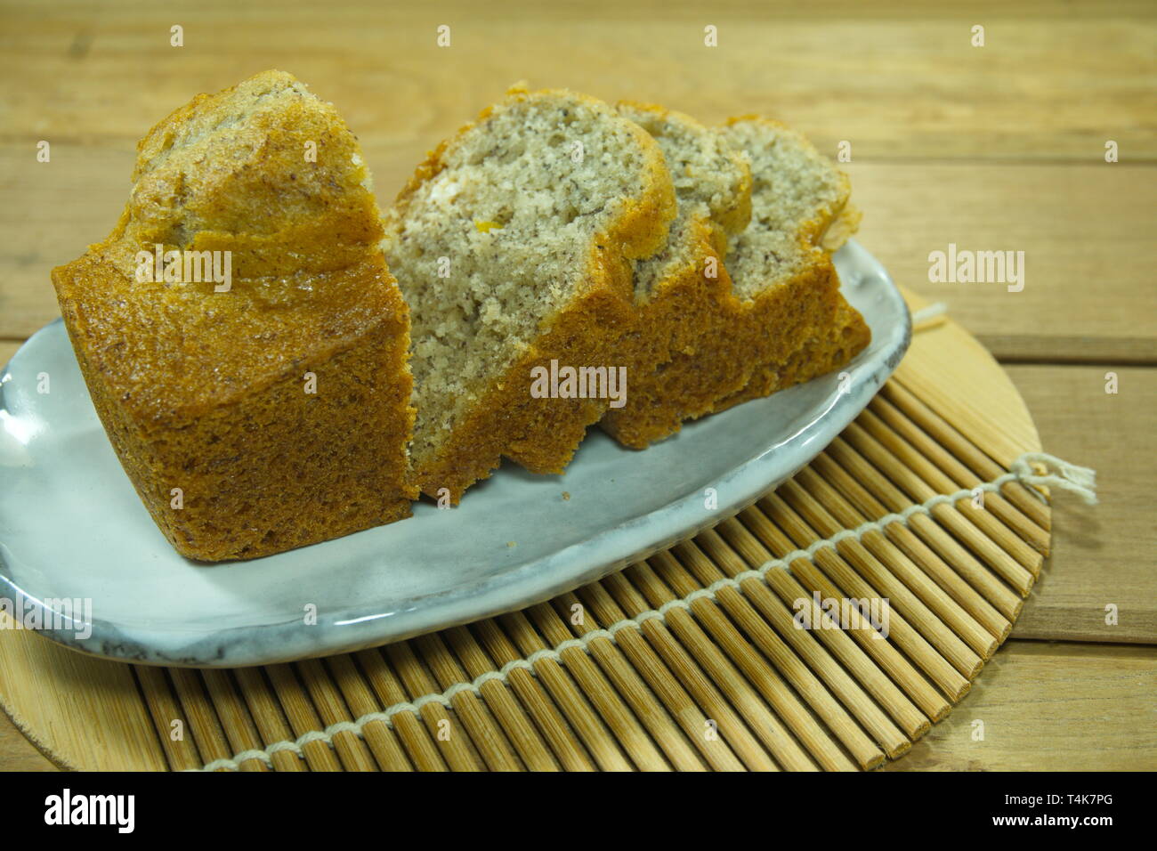 Banana Cake On Japanese Style White Plate Stock Photo 243826984 Alamy