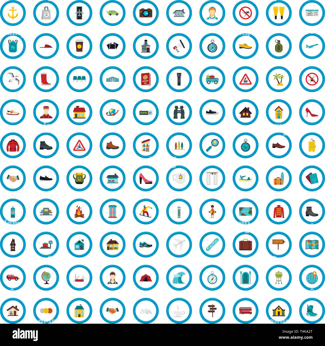 100 tourism icons set, flat style Stock Vector Image & Art - Alamy