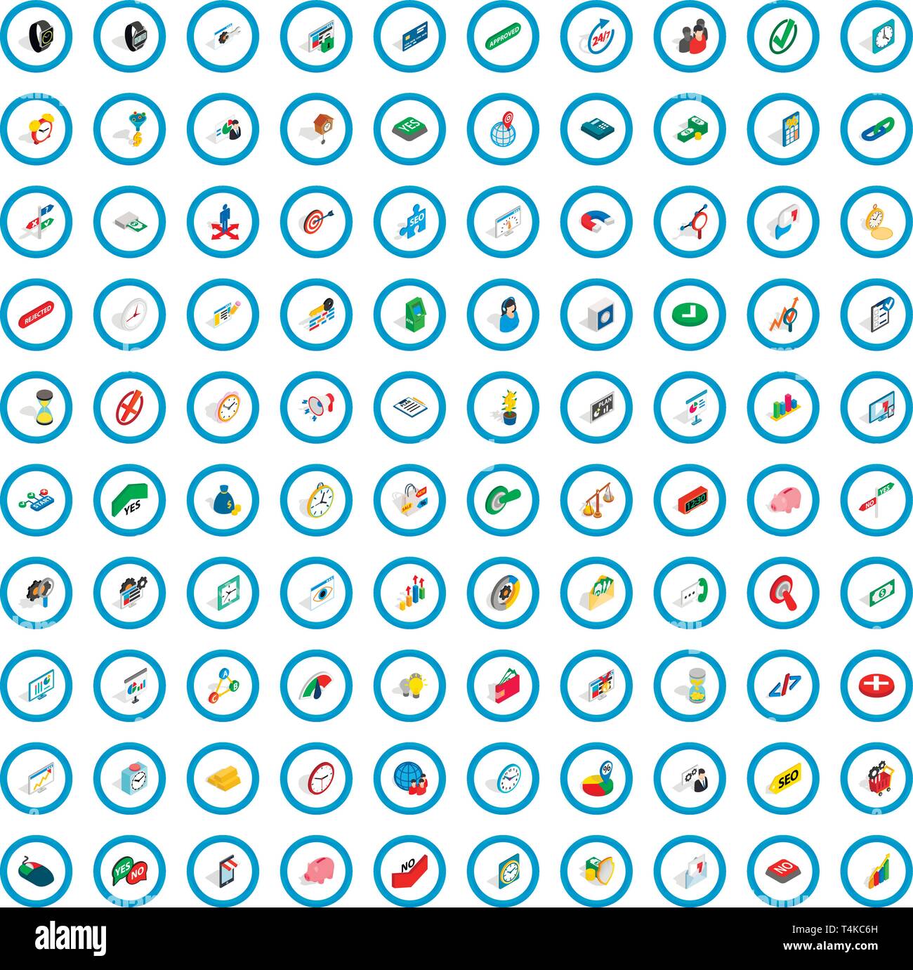 100 trade icons set, isometric 3d style Stock Vector