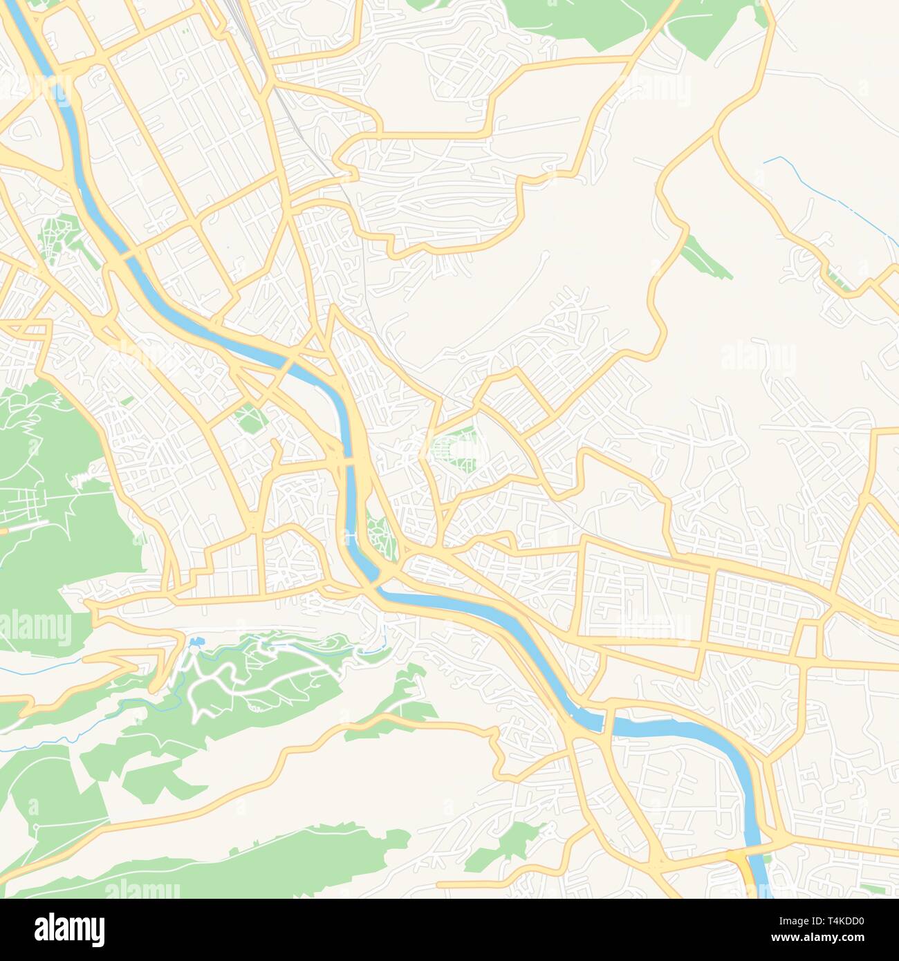 Printable map of Tbilisi, Georgia with main and secondary roads and larger railways. This map is carefully designed for routing and placing individual Stock Vector