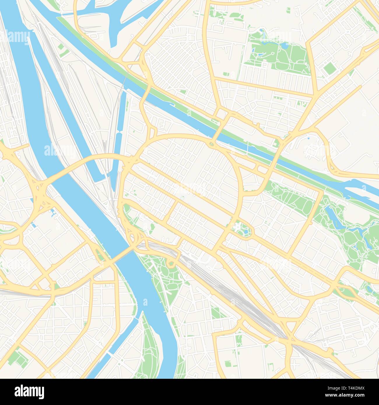 Printable map of Mannheim, Germany with main and secondary roads and larger railways. This map is carefully designed for routing and placing individua Stock Vector