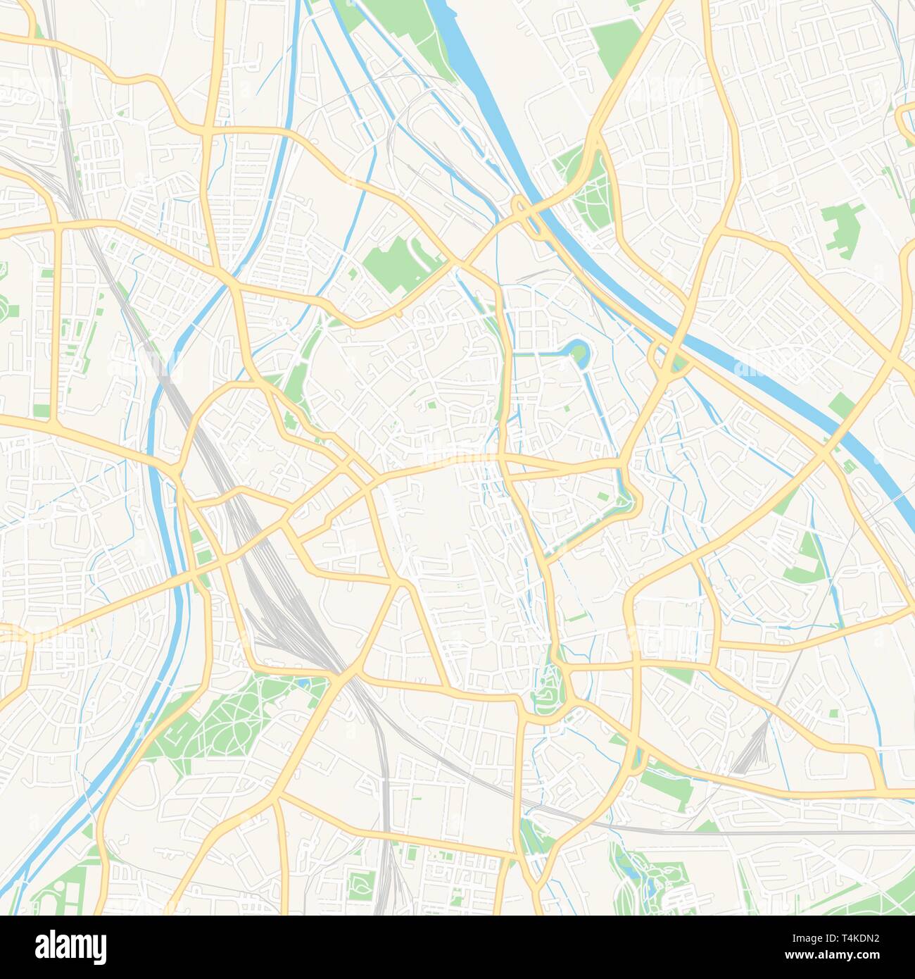 Printable map of Augsburg, Germany with main and secondary roads and