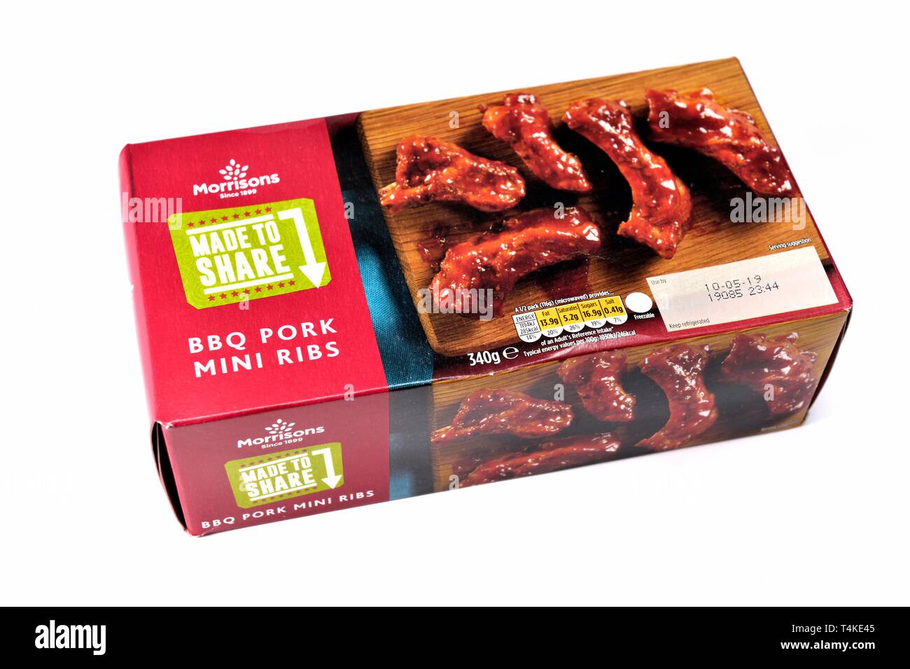 Morrisons, own label, BBQ pork mini ribs,retail pack,retail packaging Stock Photo