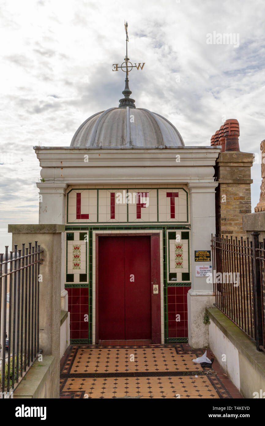 The top entrance to the Wellington Crescent Lift in Ramsgate, Kent, UK. Stock Photo