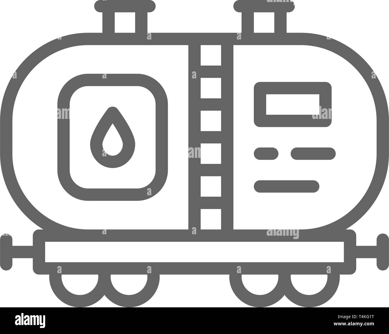 Oil tank, petroleum wagon with fuel, railroad transportation line icon. Stock Vector
