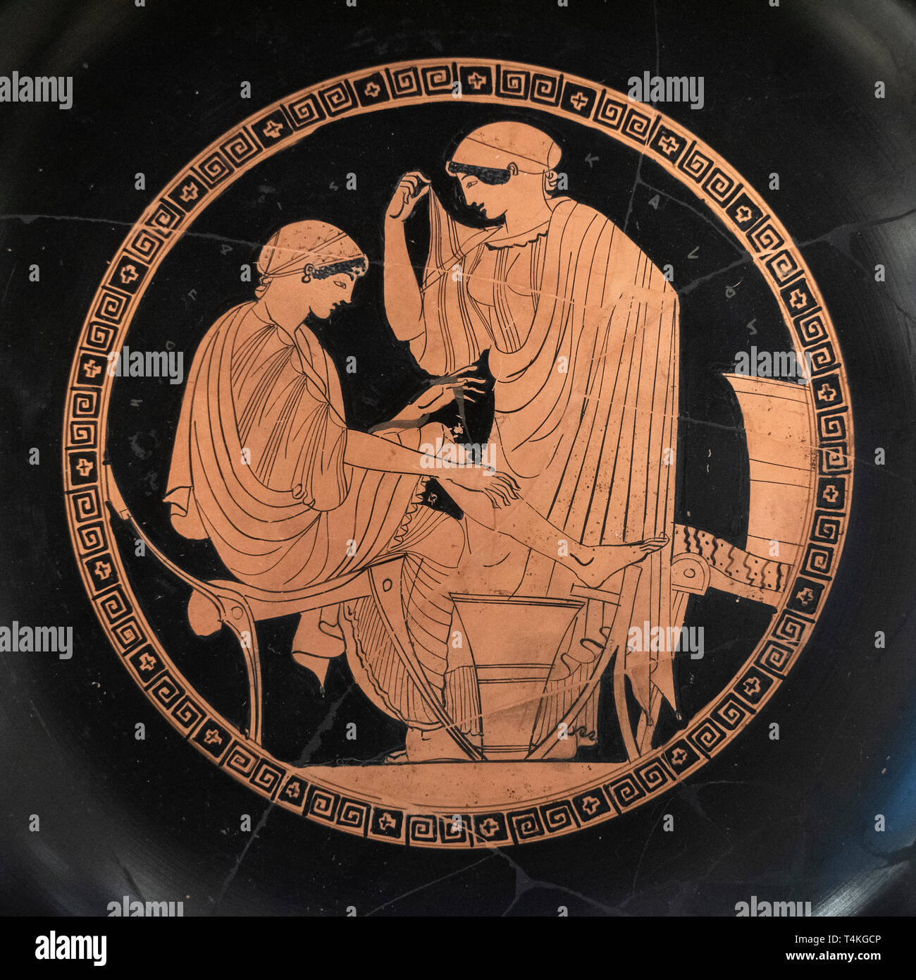 Berlin. Germany. Altes Museum. Attic red-figure Drinking Cup / Kylix, Women Carding Wool, attr. to the painter Douris. Clay, ca. 480-470 BC. From Vulc Stock Photo