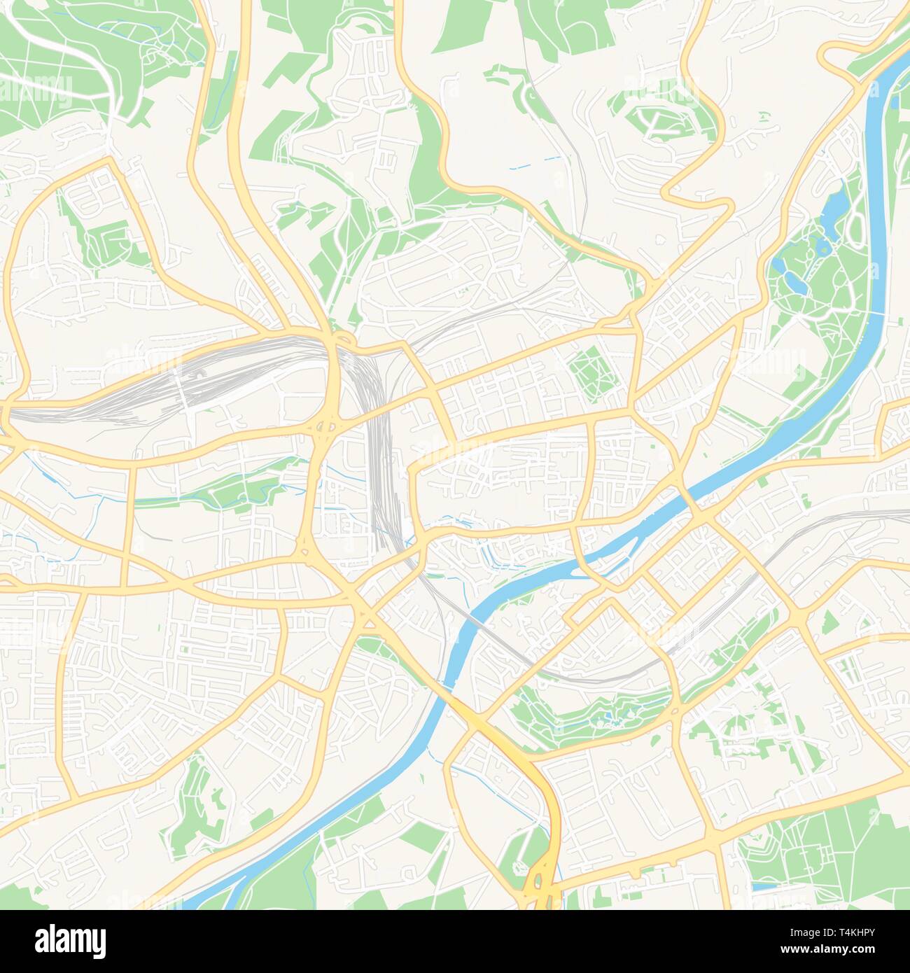 Printable map of Ulm, Germany with main and secondary roads and larger