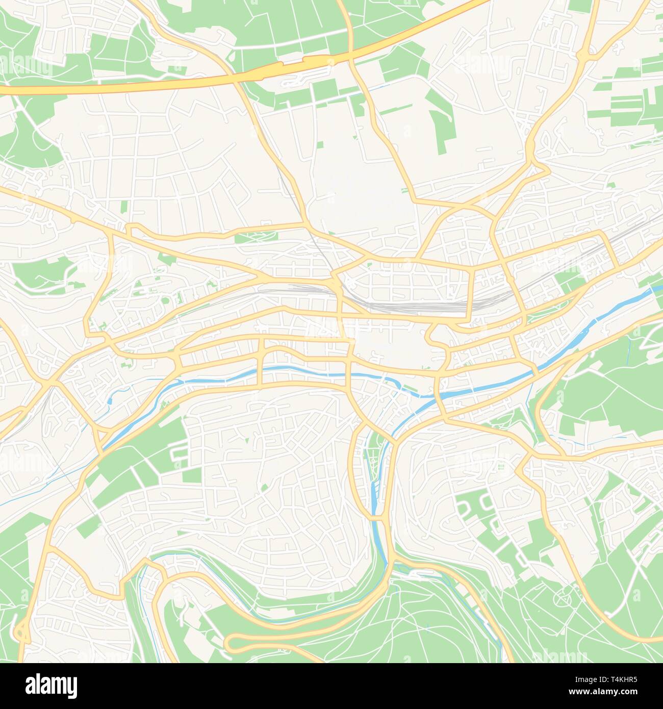 Printable map of Pforzheim, Germany with main and secondary roads and larger railways. This map is carefully designed for routing and placing individu Stock Vector