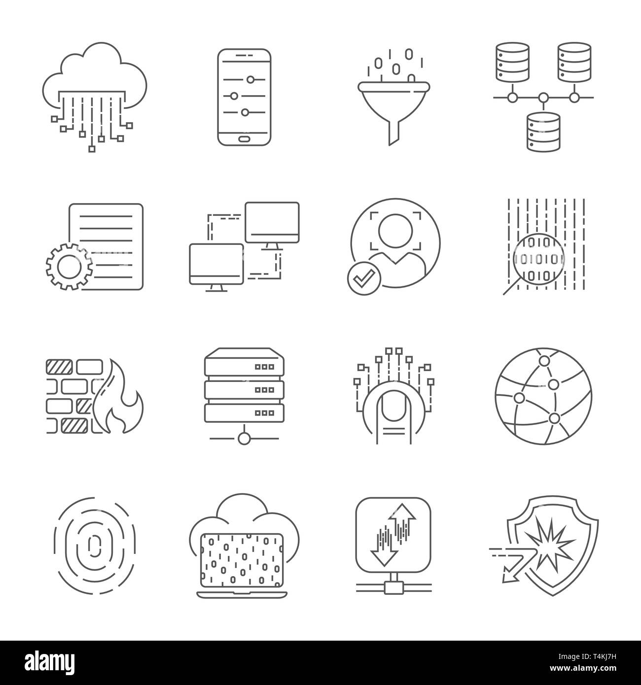 Computer technology related line icon set. Data transfer and computer options linear vector icon collection. Editable Stroke. EPS 10. Stock Vector