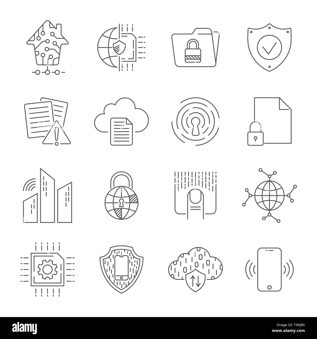 Internet technology, online services. data, information security, connection technology, GDPR. Thin line web icon set. Editable Stroke. EPS 10 Stock Vector