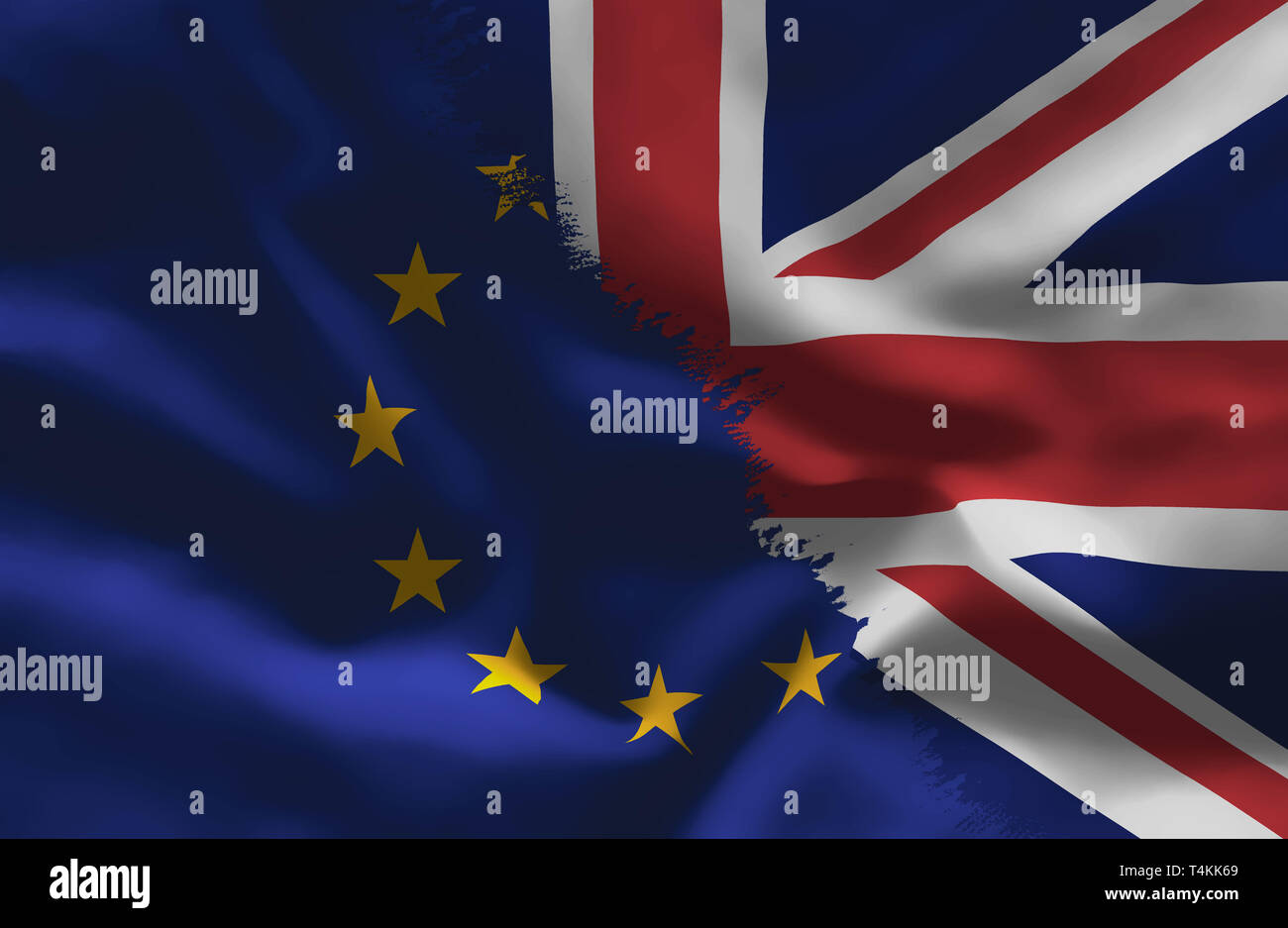 brexit concept with united kingdom union jack flag and flag of the EU Stock Photo