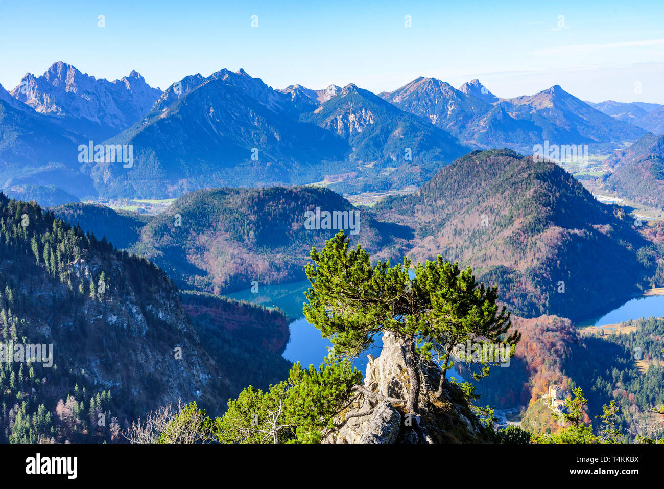 Overview from a summit to the impressive nature around the king's castles near Füssen in Eastern Allgäu Stock Photo