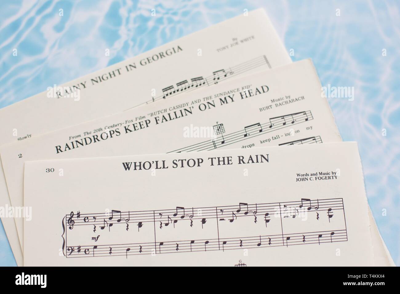 Sheet music with songs about rain. Stock Photo