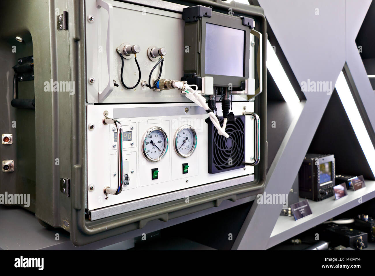 Aviation electronic devices for aircraft at the exhibition Stock Photo