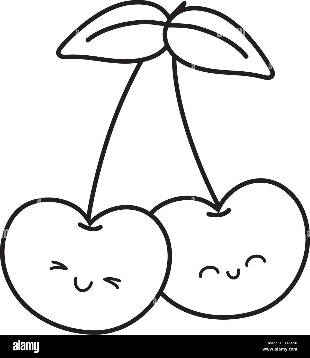 smiling cherries icon cartoon black and white vector illustration
