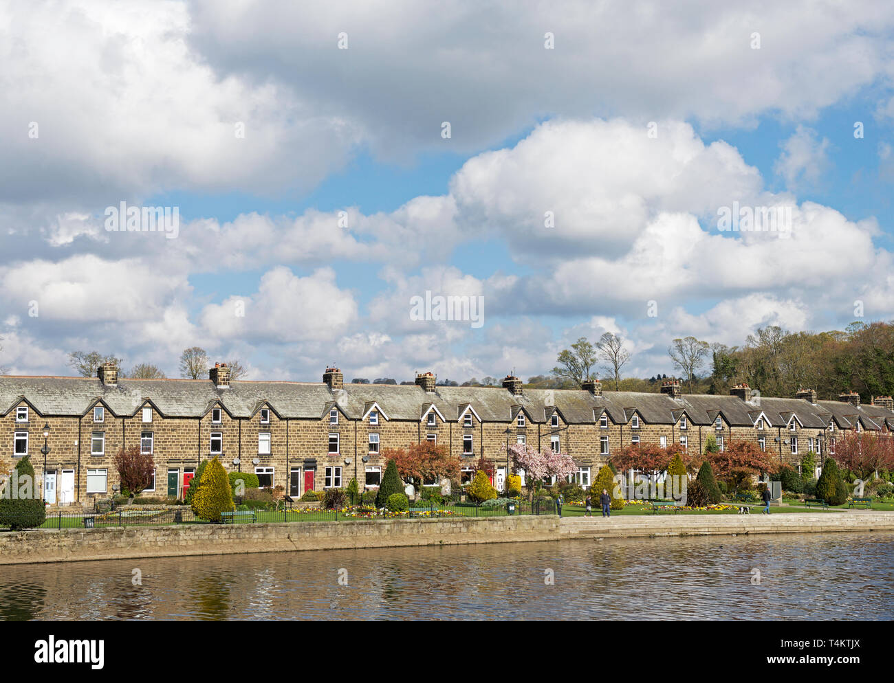 Terrace of houses, and Wharfemeadows Park, by the River Wharfe, Otley