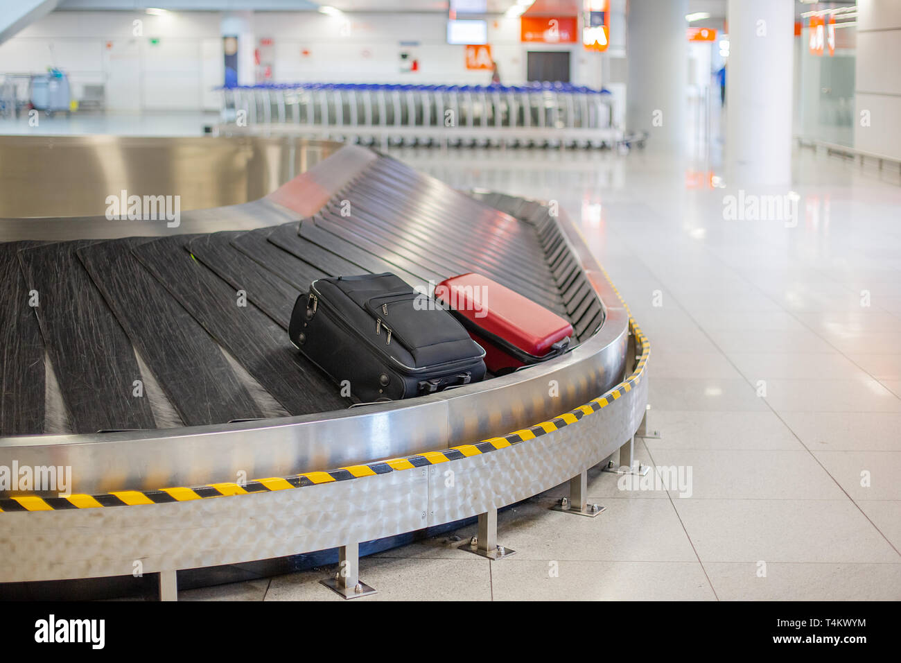 Lost luggage at the airport. Baggage sorting Luggage on conveyor belt