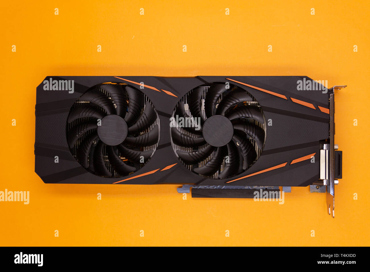 Modern graphic video card on red background Stock Photo