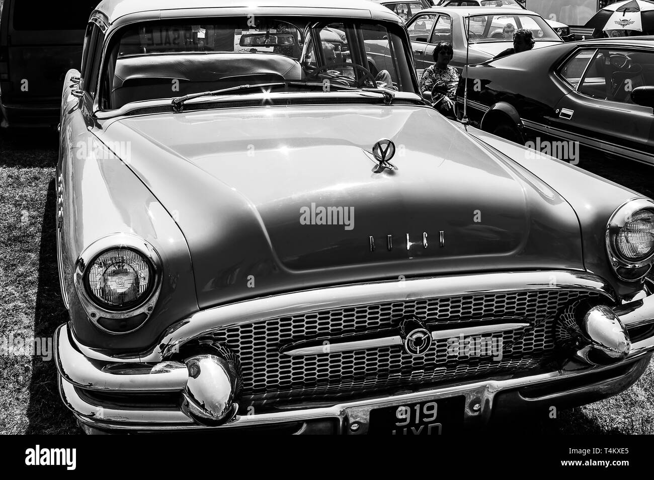 A 1955 Buik Roadmaster on display at a car show Stock Photo