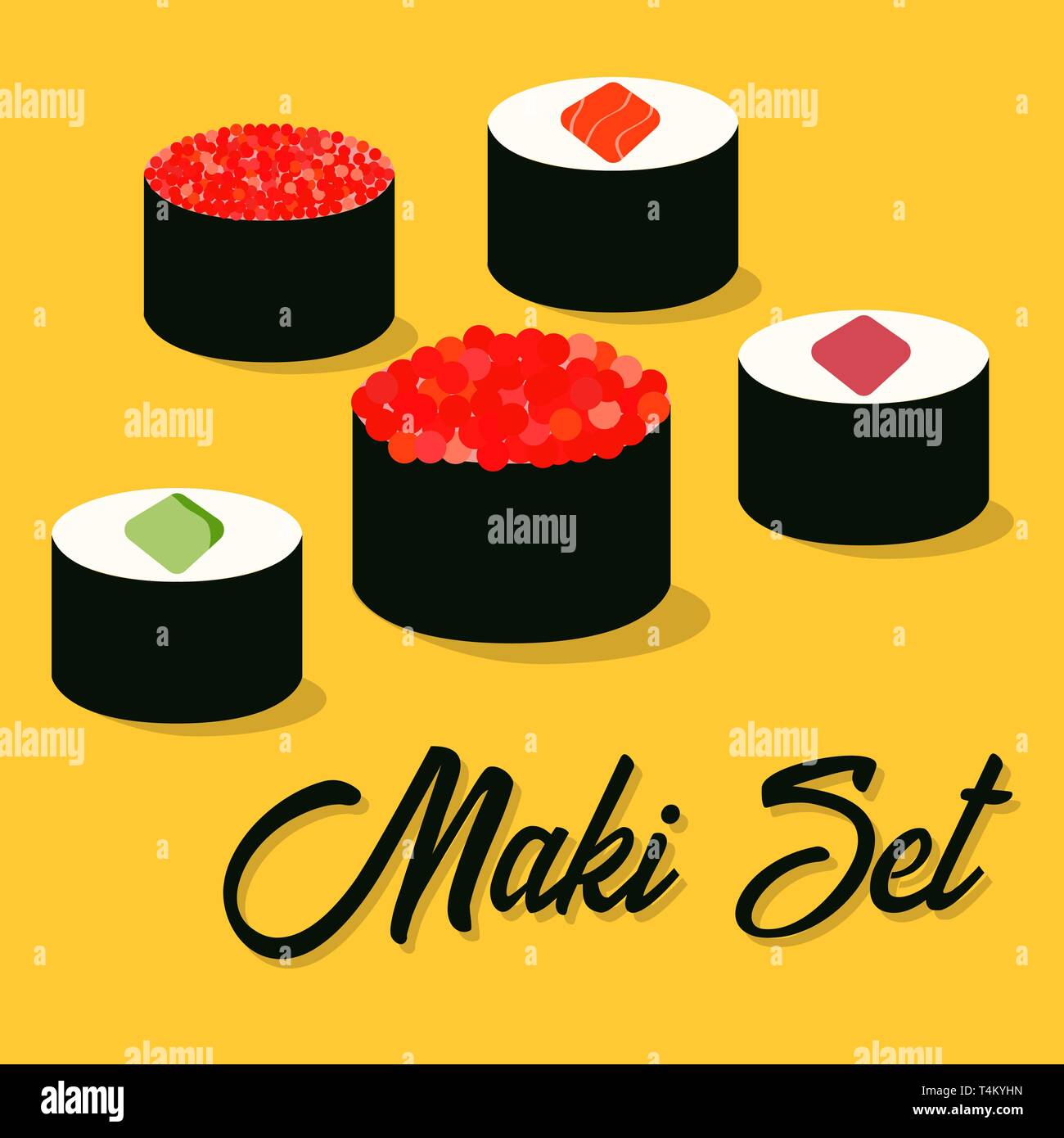 Sushi icons set. Asian food. Flat style food. Vector illustration Stock ...