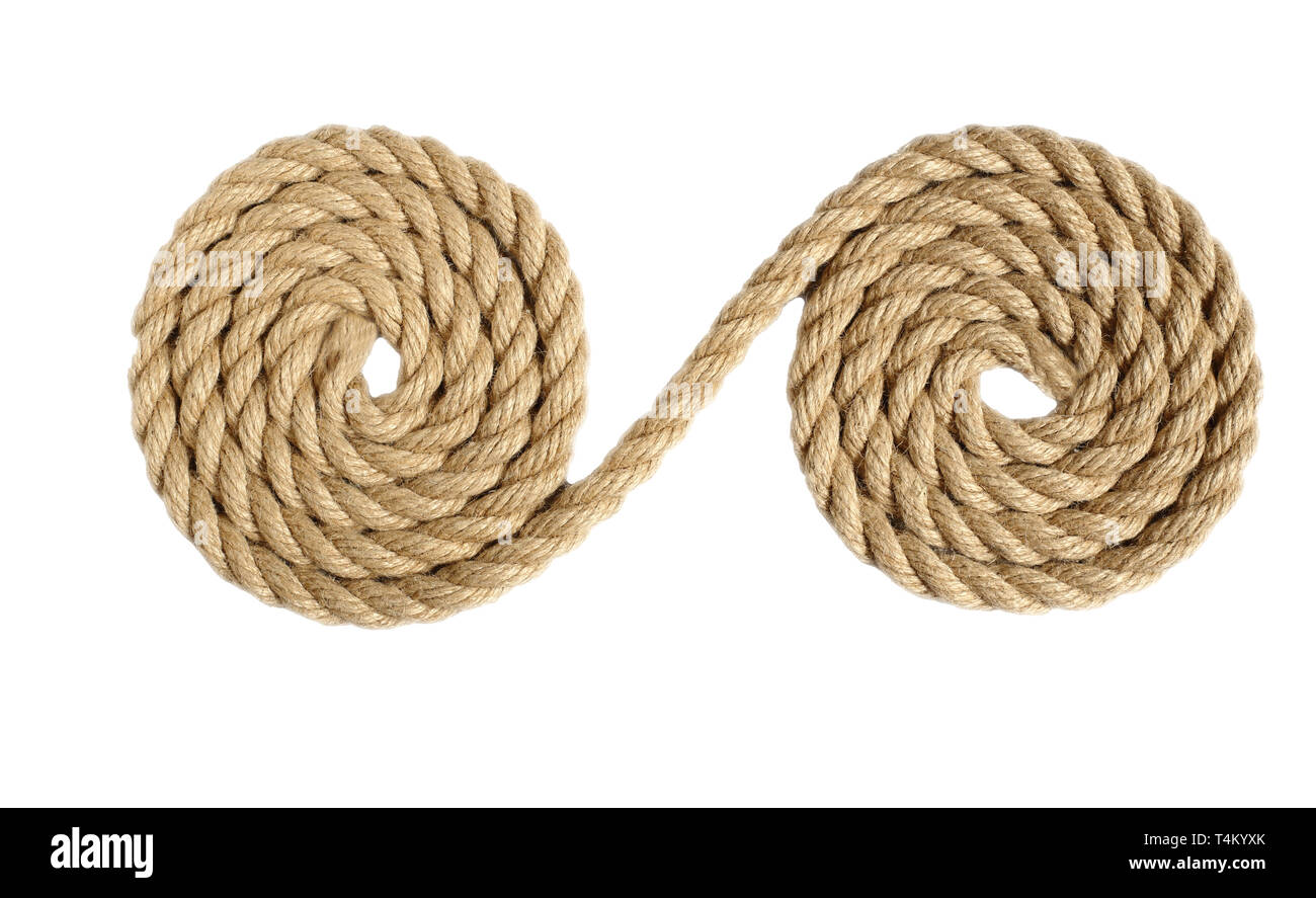 rope made of coarse hemp.isolate on white background without shadows. easy to cut for your project. Stock Photo