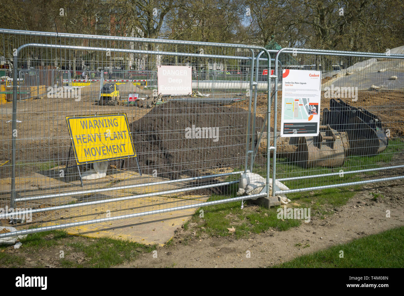 Building work for the London Gas Mains Upgrade in Hyde Park, London Stock Photo