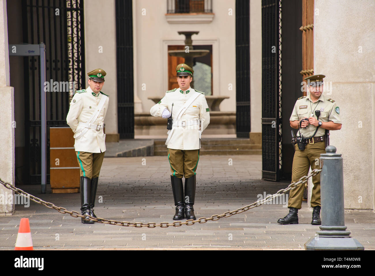 Guards at the Palacio de La Moneda, the presidential palace, Santiago ...