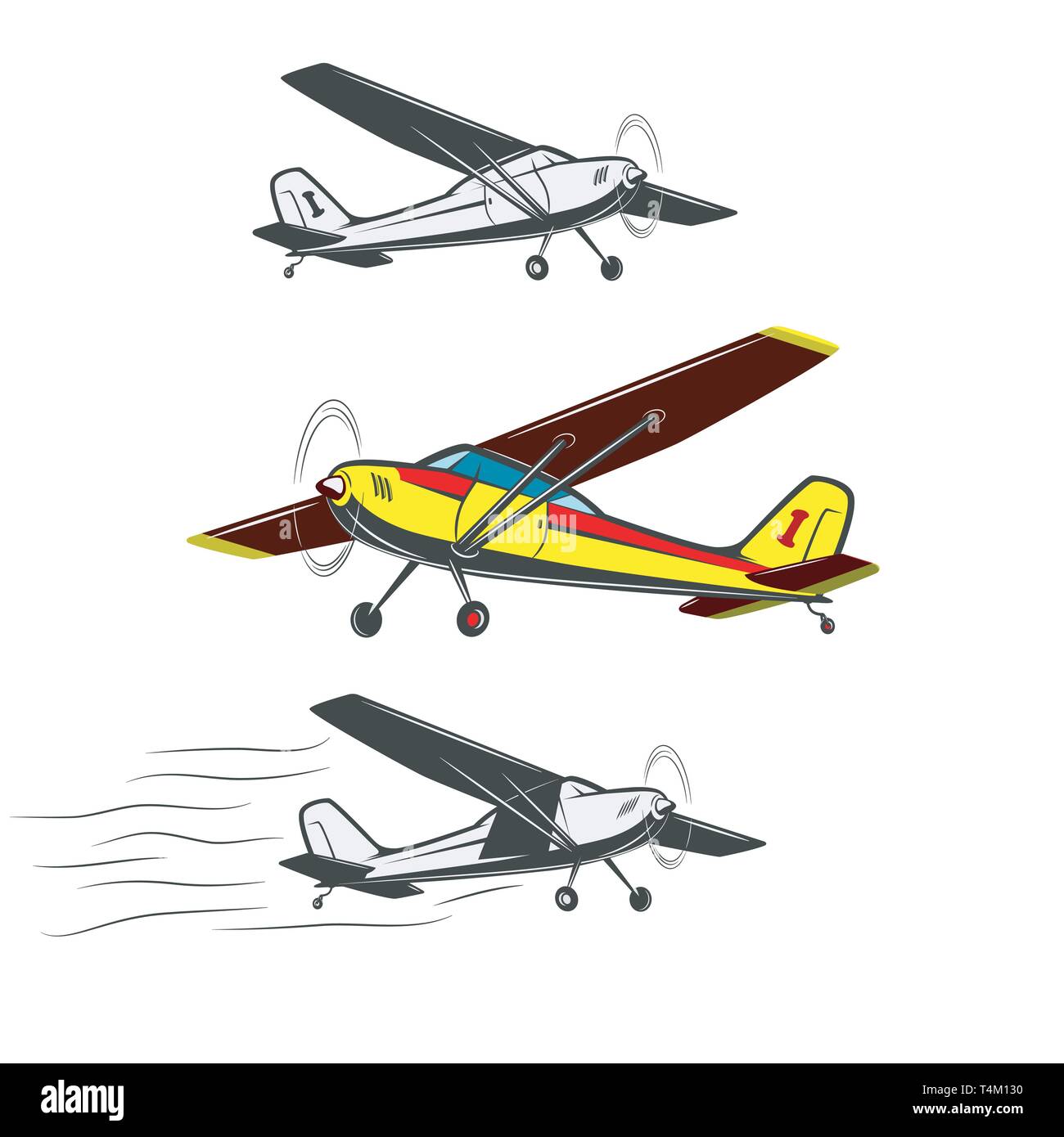 Two kinds of vintage, small aircraft. Stock Vector