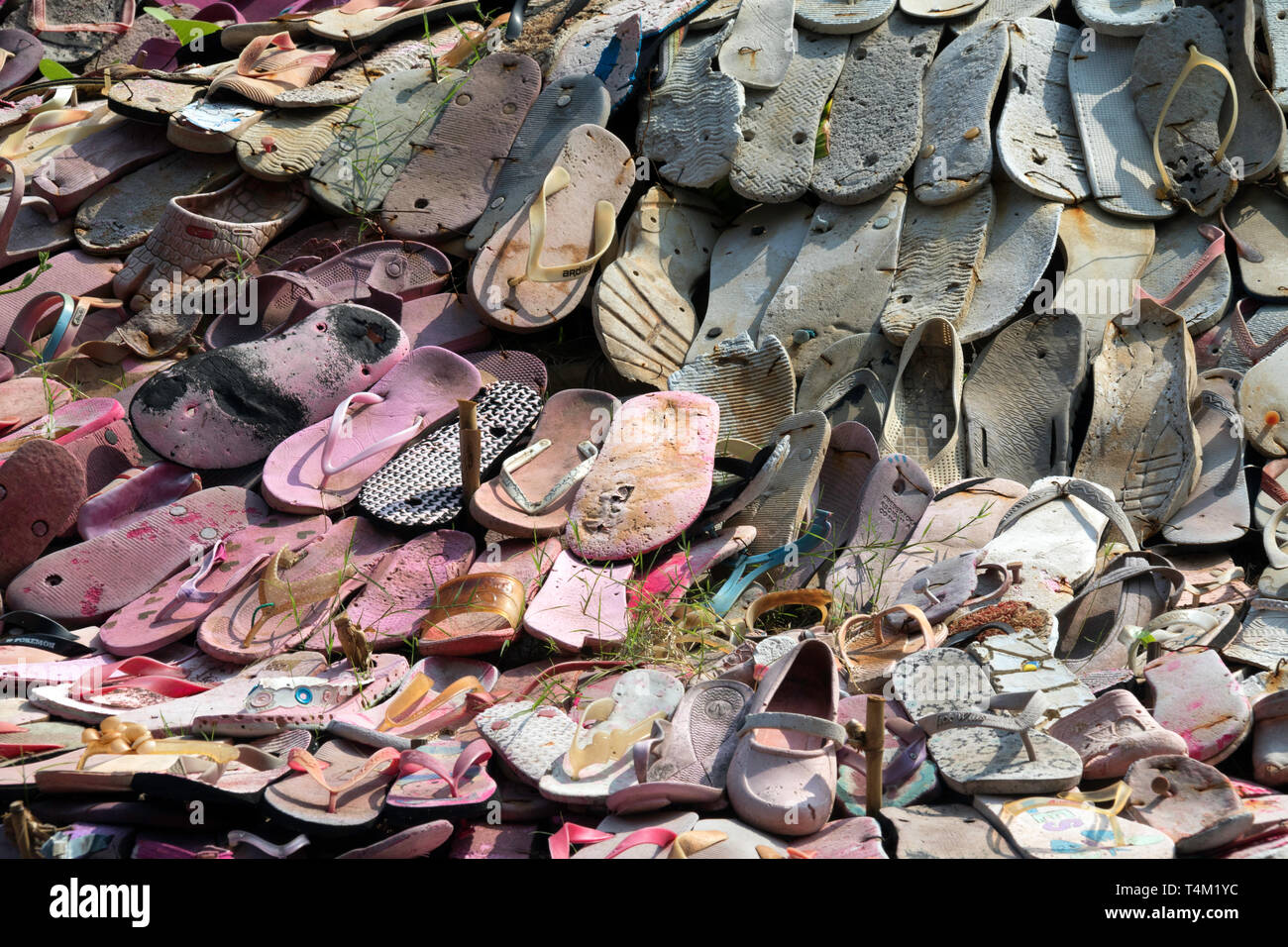 Recycled flip-flops at entrance to Desa Potato Head at Seminyak on Bali's west coast Stock Photo