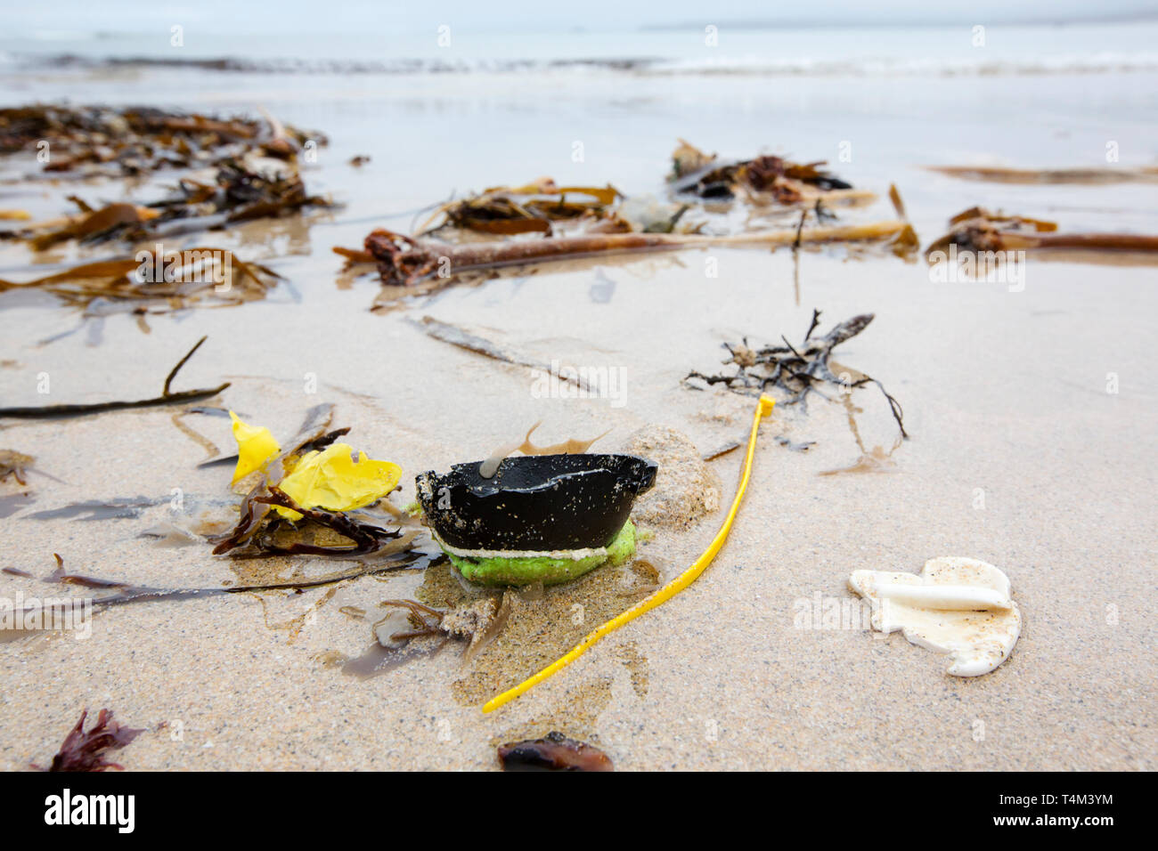Plastic rubbish washed up on the beach in St Ives, Cornwall, UK Stock ...