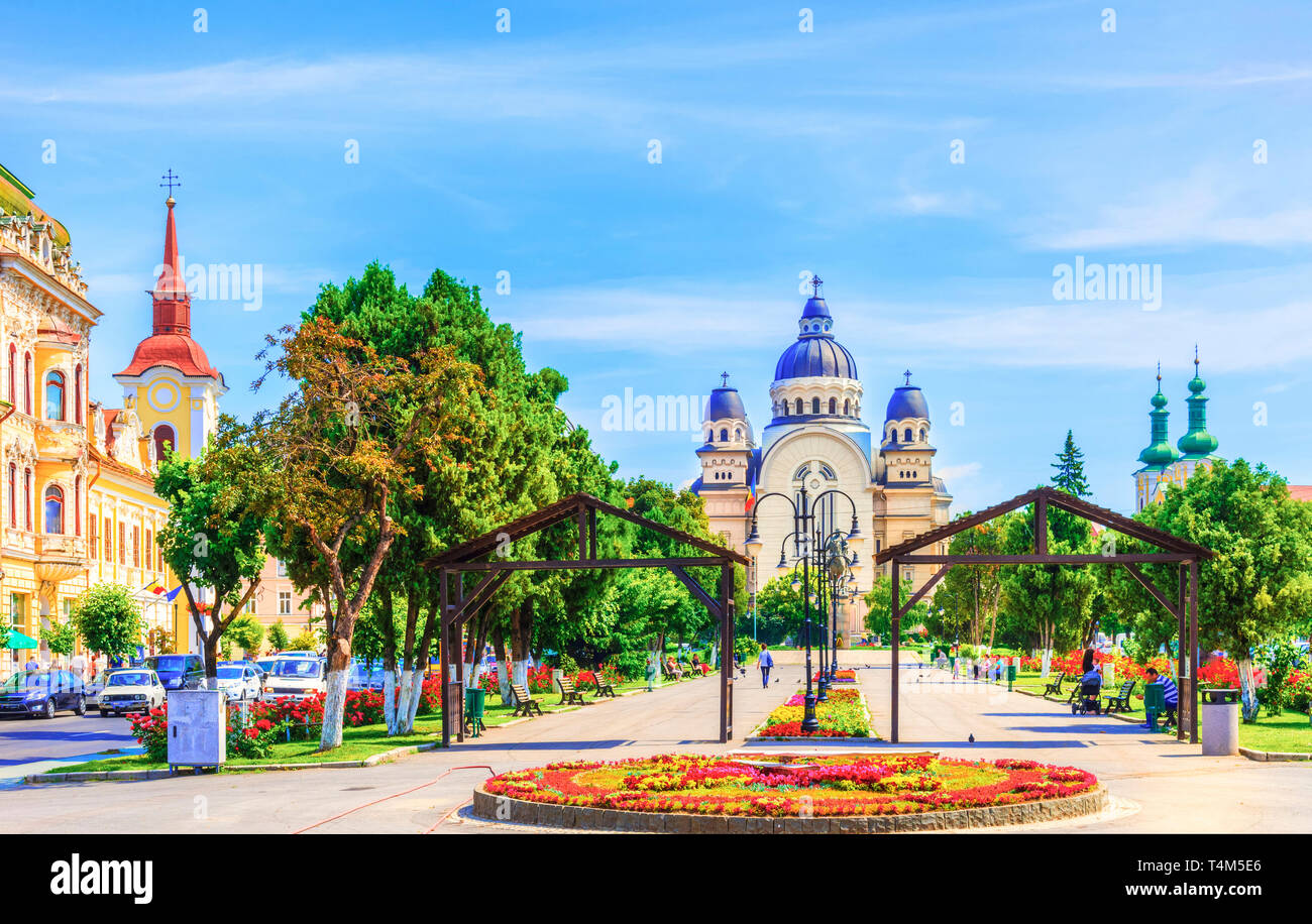 Center of Targu Mures city with ortodox church in the Roses Square,  Transylvania, Romania Stock Photo - Alamy